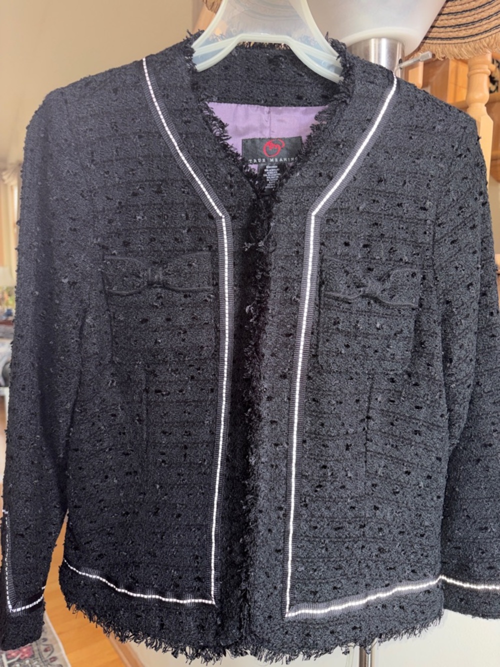 True Meaning Women’s Tweed Jacket With Frayed (raw) Edges Size 6